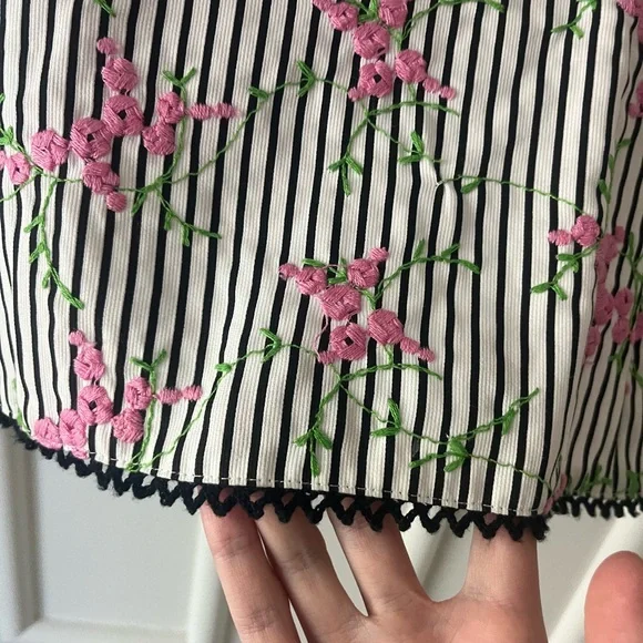 Nanette Lepore Embroidered Floral Striped Mini Skirt - Picture 2 of 7